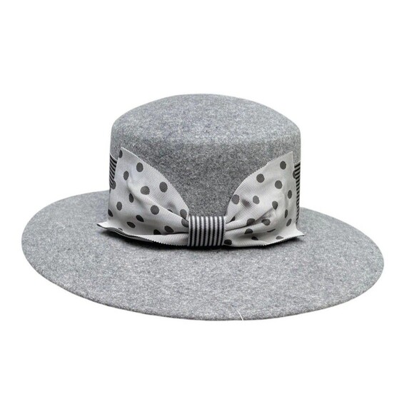 Vintage NOS Banash Boston Light Gray Wool Felt Fedora Hat Polka Dot  Bow US 7.5 main image 7
